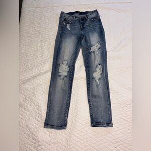 Judy Blue Distressed Straight Leg Jeans - Blue